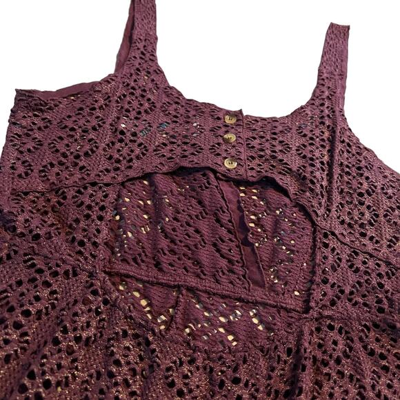 FP Beach Free People Metallic Perforated Lace Romper Swimsuit Cover-up Sz S - Picture 5 of 6